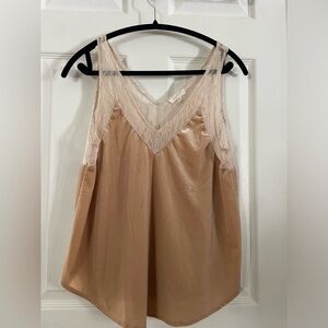 Mystree Tan Lace Trim Velvet Top Medium